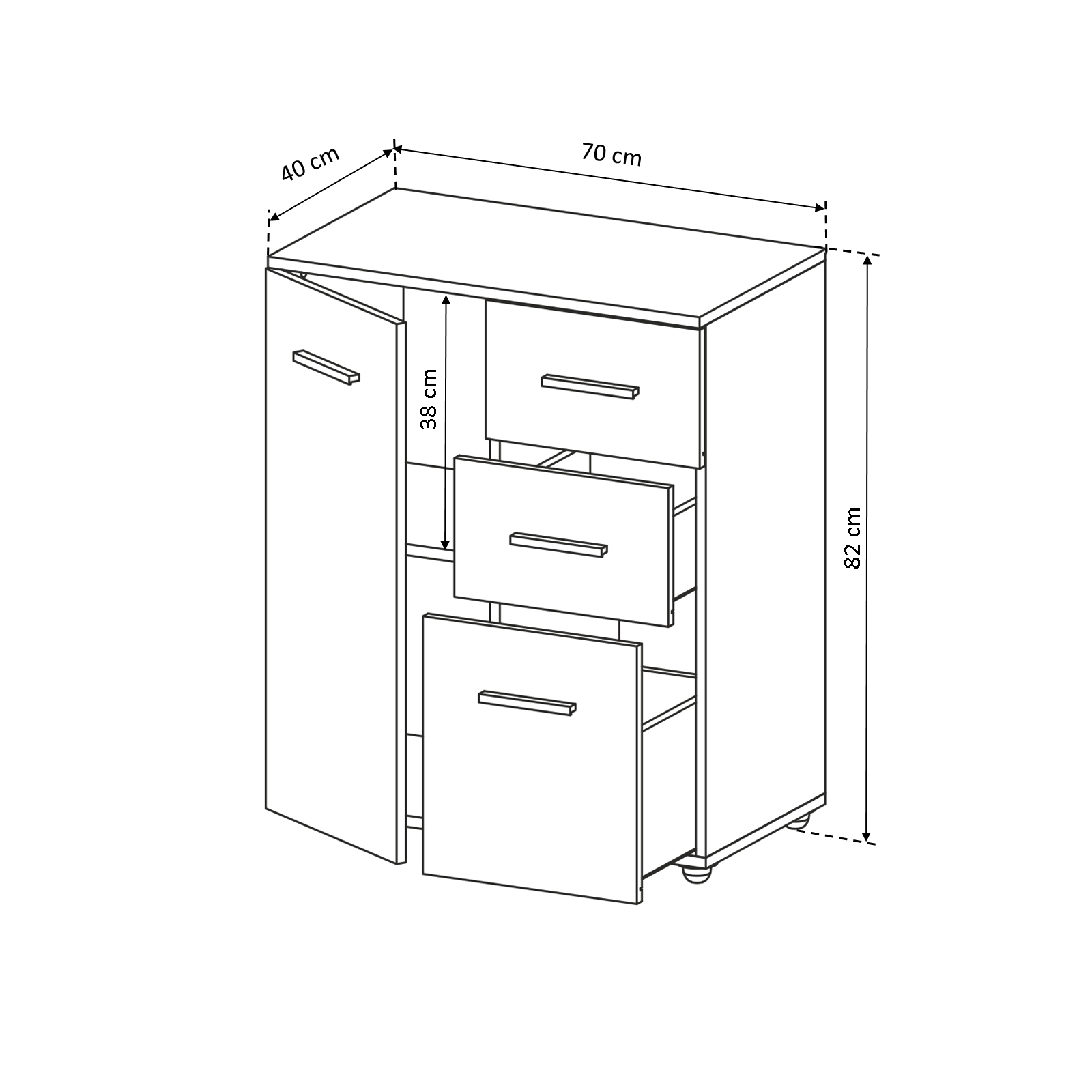 Comode - Comoda ALMA, 1 usa, 3 sertare, 70x40x82 cm - ExpoMob