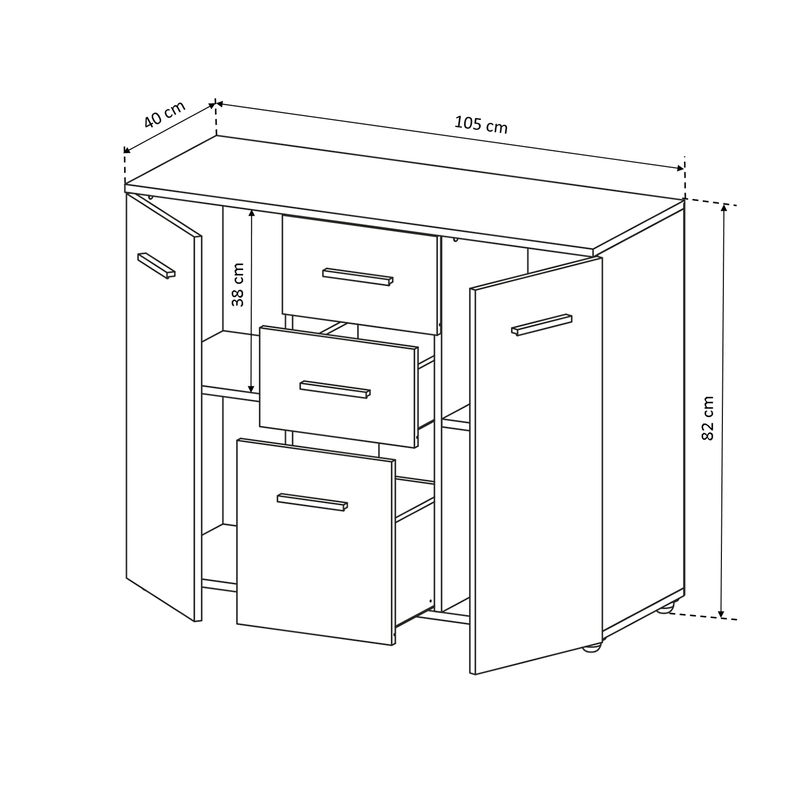 Comode - Comoda ALMA, 2 usi, 3 sertare, 105x40x82 cm - ExpoMob