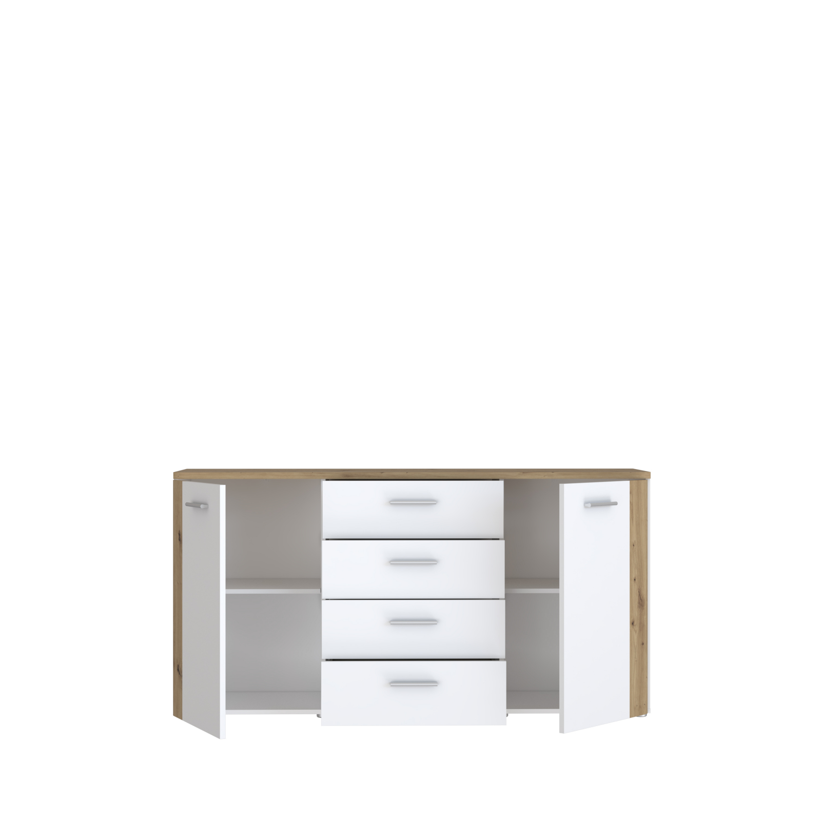Comode - Comoda BBG, 2 usi, 4 sertare, artisan + alb, 160x42x83 cm - ExpoMob