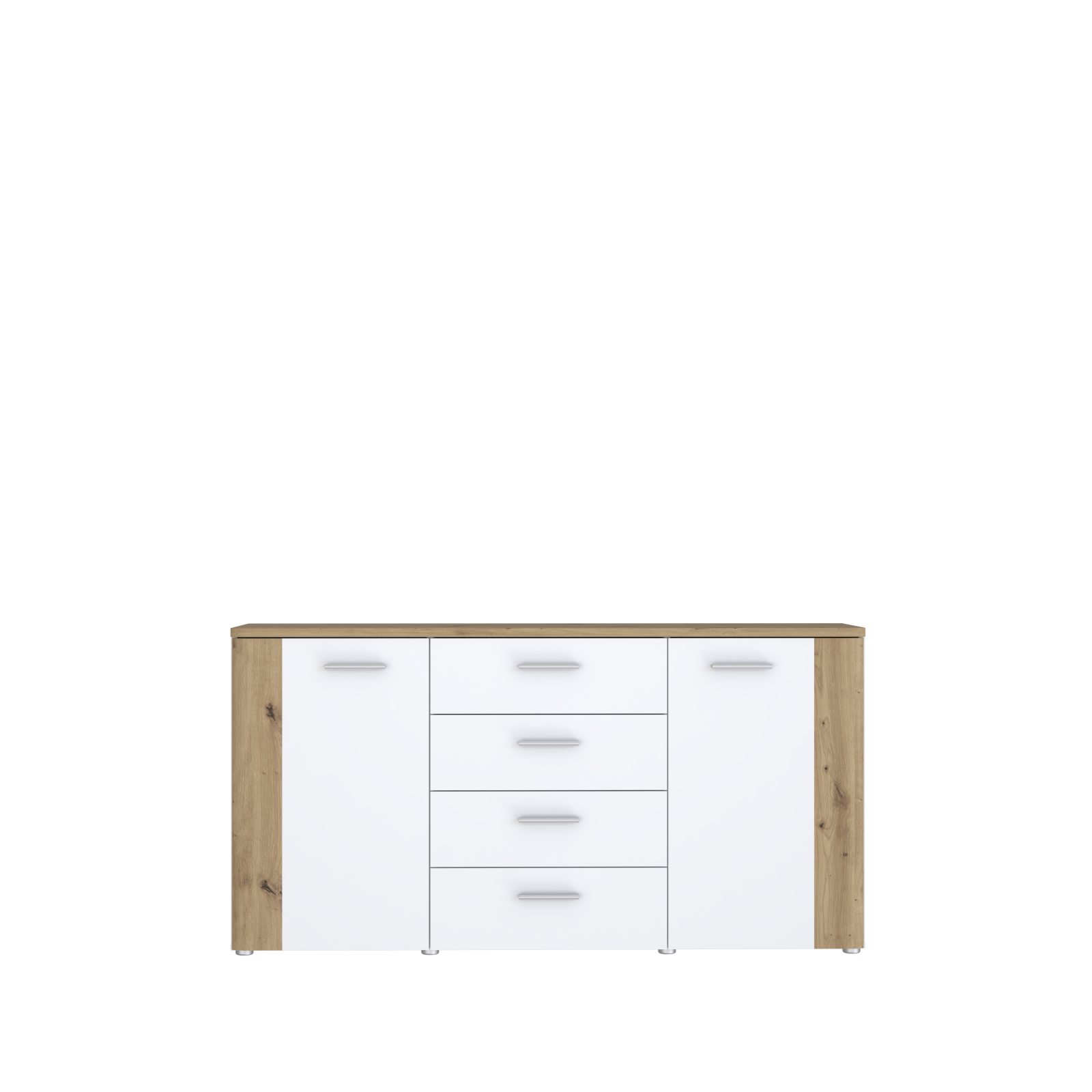 Comode - Comoda BBG, 2 usi, 4 sertare, artisan + alb, 160x42x83 cm - ExpoMob
