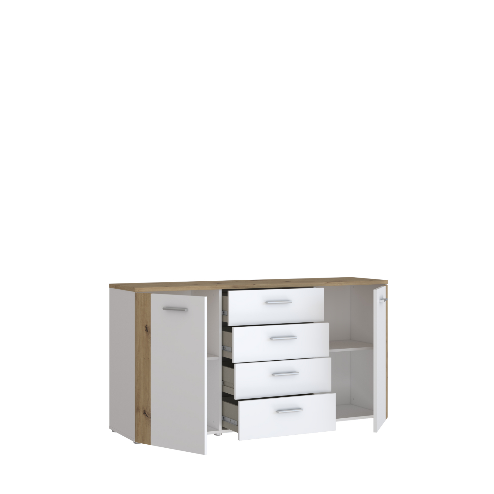 Comode - Comoda BBG, 2 usi, 4 sertare, artisan + alb, 160x42x83 cm - ExpoMob