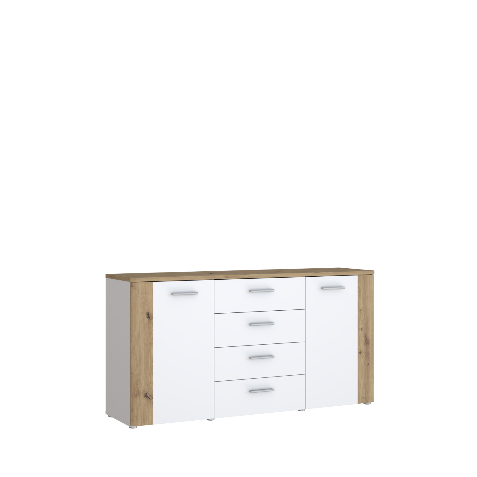 Comode - Comoda BBG, 2 usi, 4 sertare, artisan + alb, 160x42x83 cm - ExpoMob