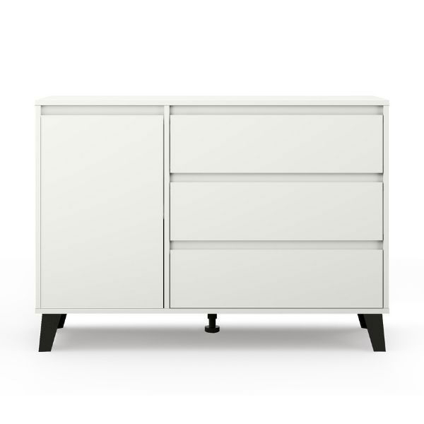 Comode - Comoda BORG, 1 usa, 3 sertare, alb, 110x38,8x78,4 cm