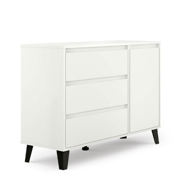 Comode - Comoda BORG, 1 usa, 3 sertare, alb, 110x38,8x78,4 cm