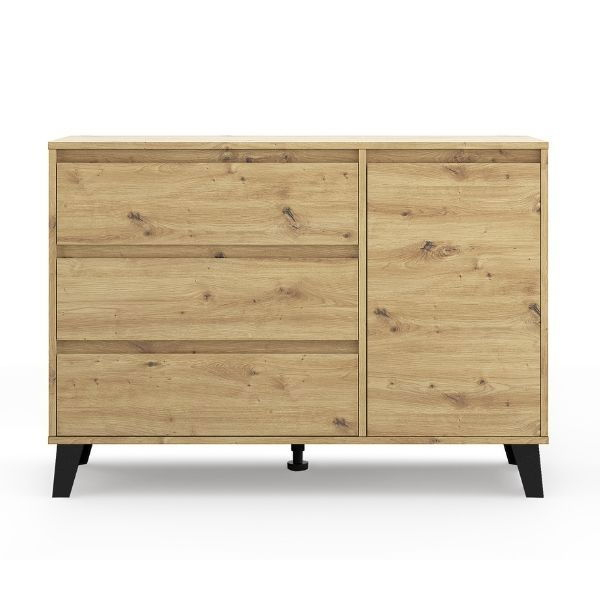 Colectia BORG - Comoda BORG, 1 usa si 3 sertare, stejar artisan, 110x38,8x78,4 cm