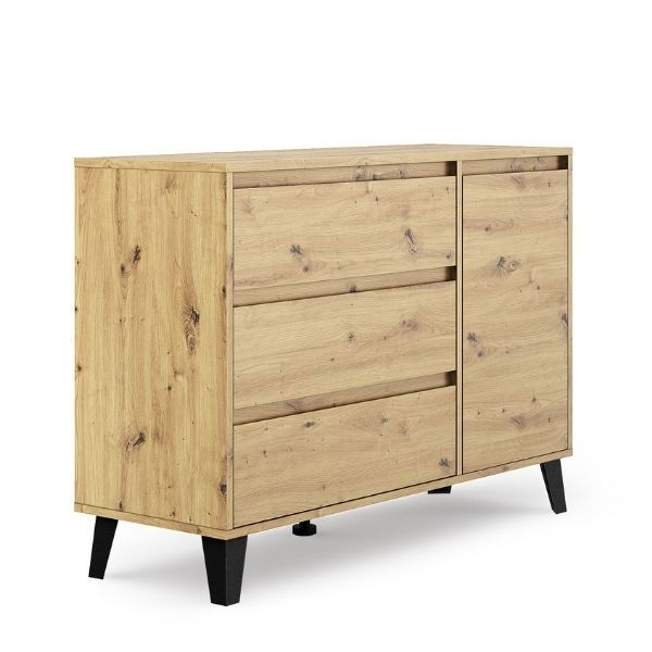 Colectia BORG - Comoda BORG, 1 usa si 3 sertare, stejar artisan, 110x38,8x78,4 cm