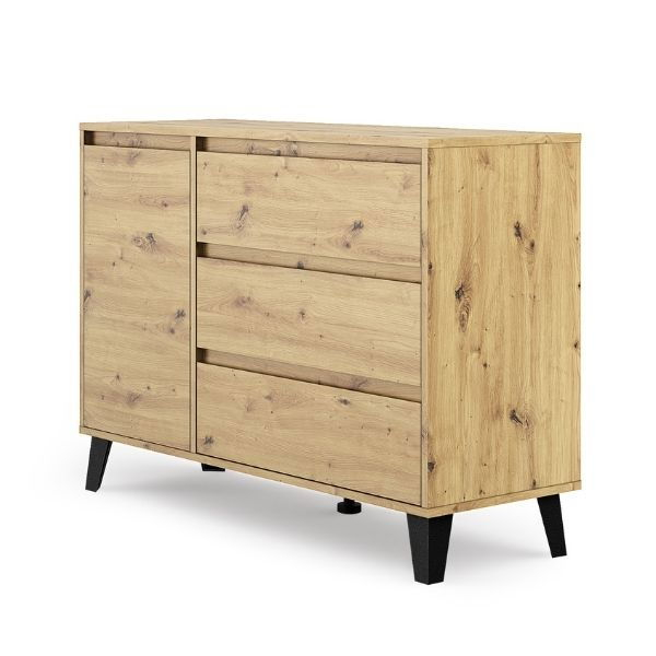 Colectia BORG - Comoda BORG, 1 usa si 3 sertare, stejar artisan, 110x38,8x78,4 cm