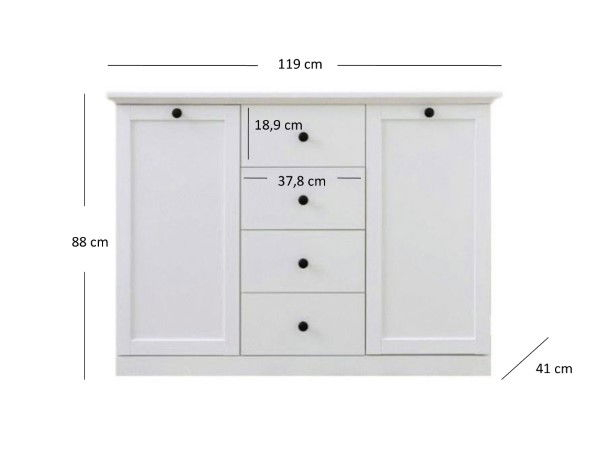 Colectia BRANDSON - Comoda BRANDSON, 2 usi, 4 sertare, alb, 119x41x88 cm