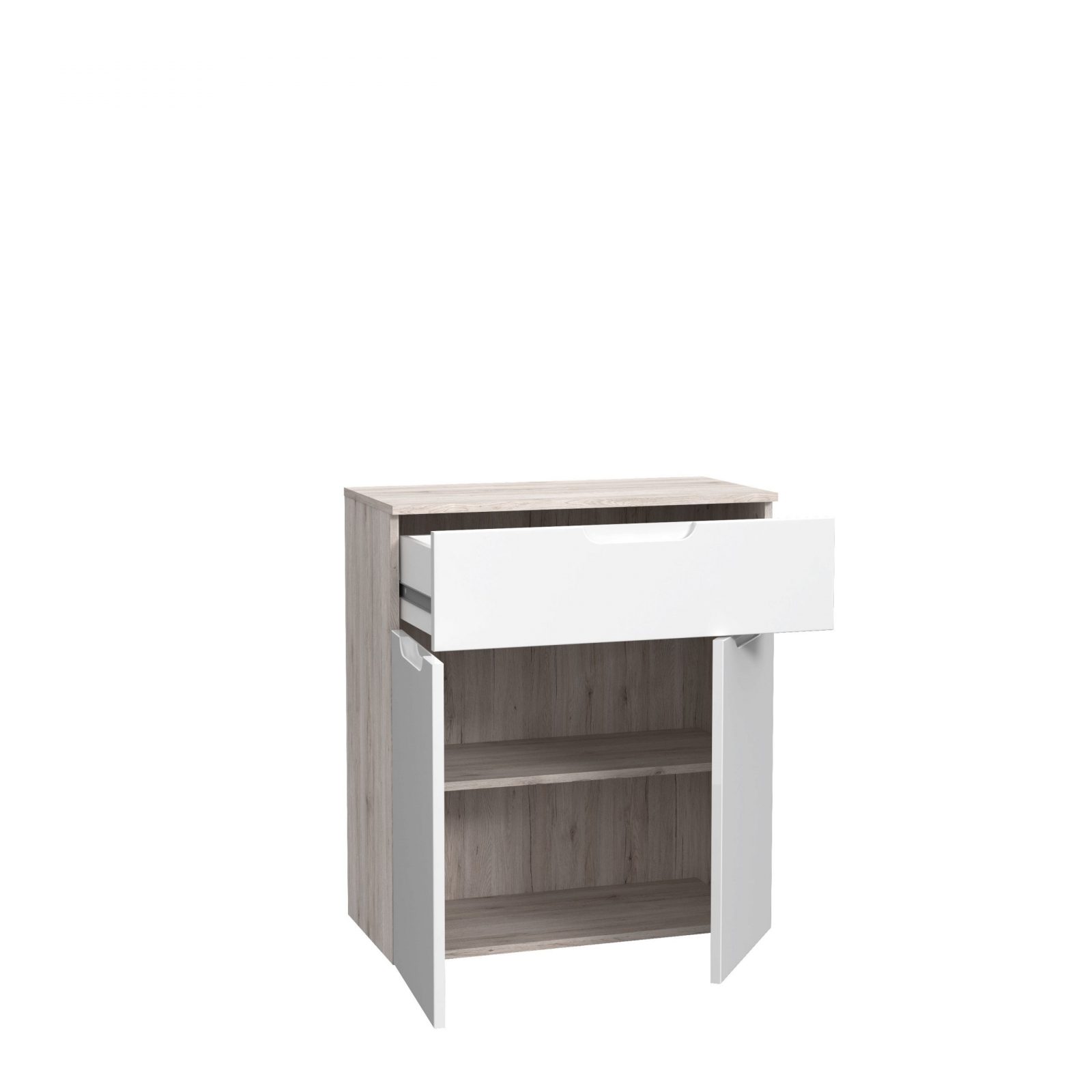 Mobila Alba - Comoda Moreno OREK221-P94, corp sherwood, fronturi alb, 70x34x80 cm - ExpoMob