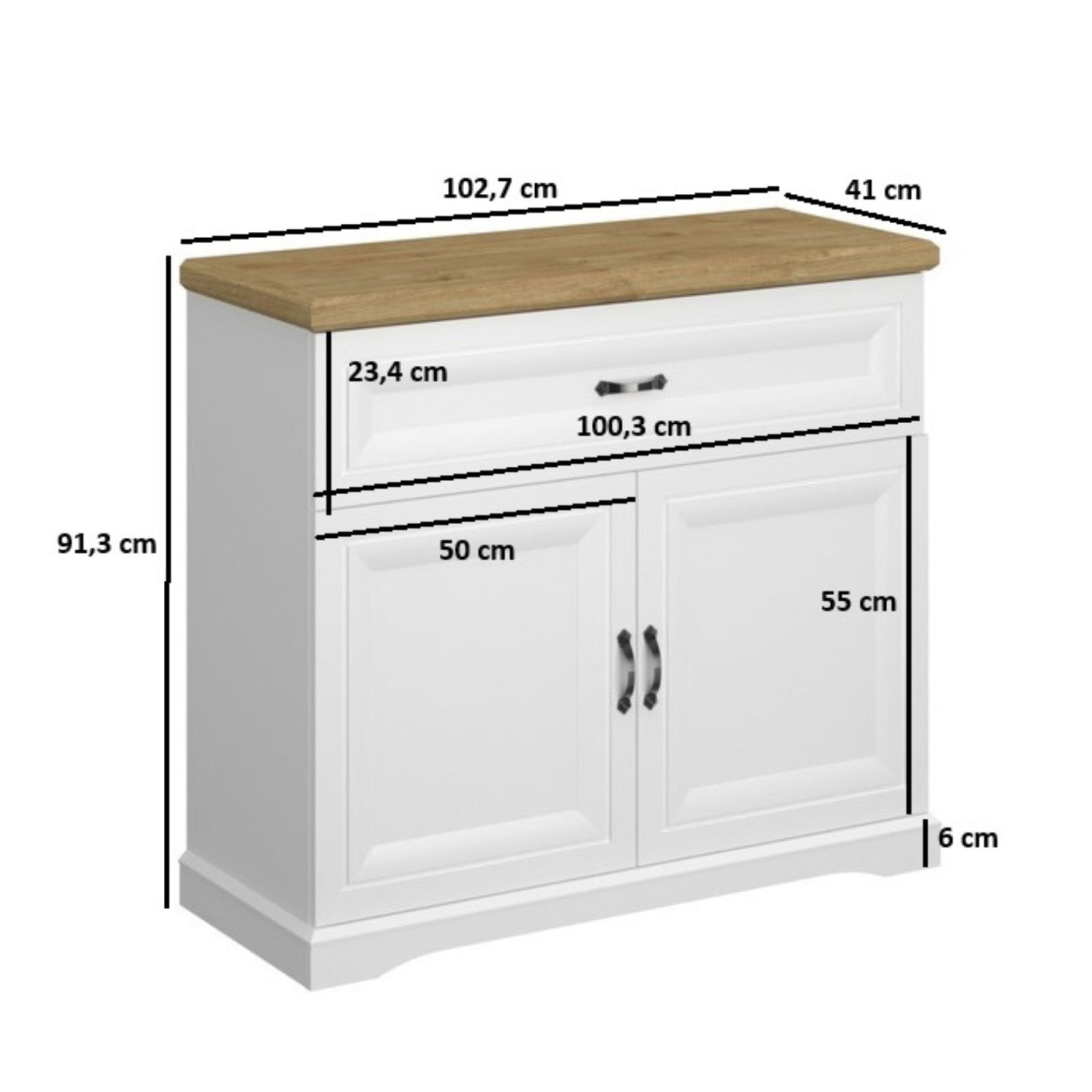 Colectia RIVA - Comoda RIVA, 2 usi, 1 sertar, alb + stejar harbor, 102,7x41x91,3 cm