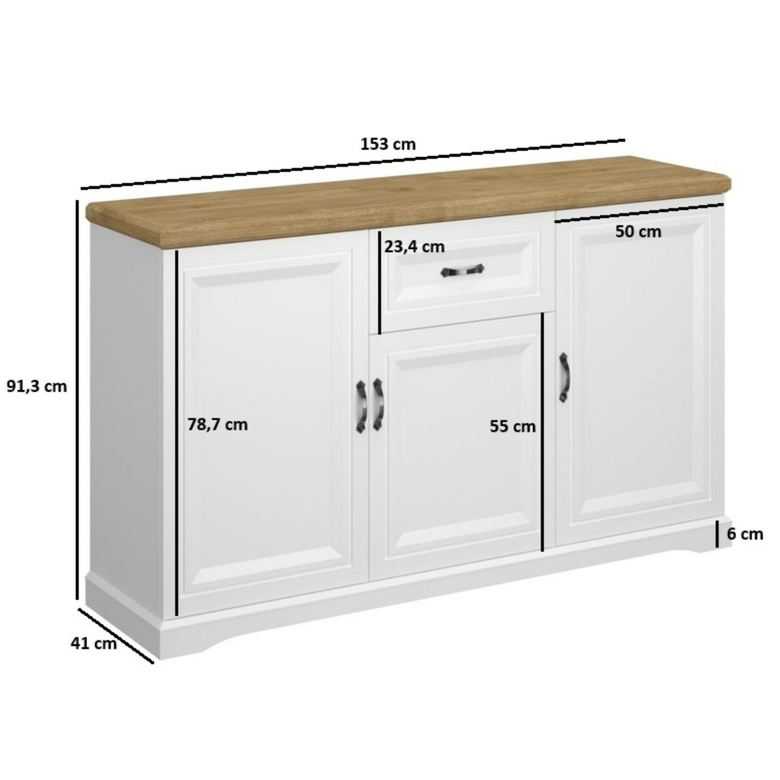 Colectia RIVA - Comoda RIVA, 3 usi, 1 sertar, alb + stejar harbor, 153x41x91,3 cm