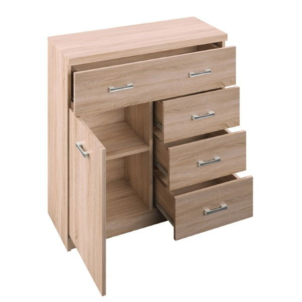 Comode - Comoda TOP MIX, 1 usa, 4 sertare, stejar sonoma, 80x33x85 cm