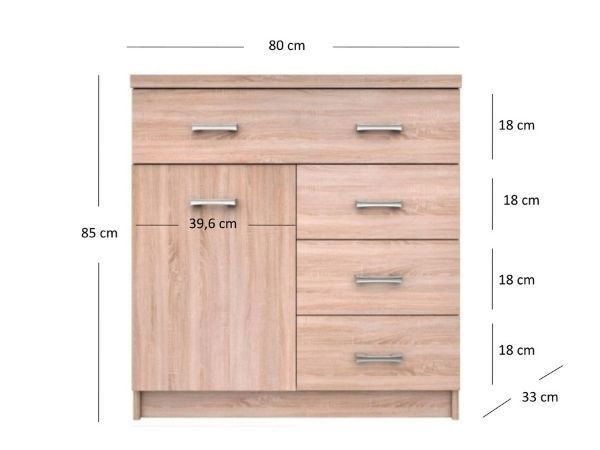 Comode - Comoda TOP MIX, 1 usa, 4 sertare, stejar sonoma, 80x33x85 cm