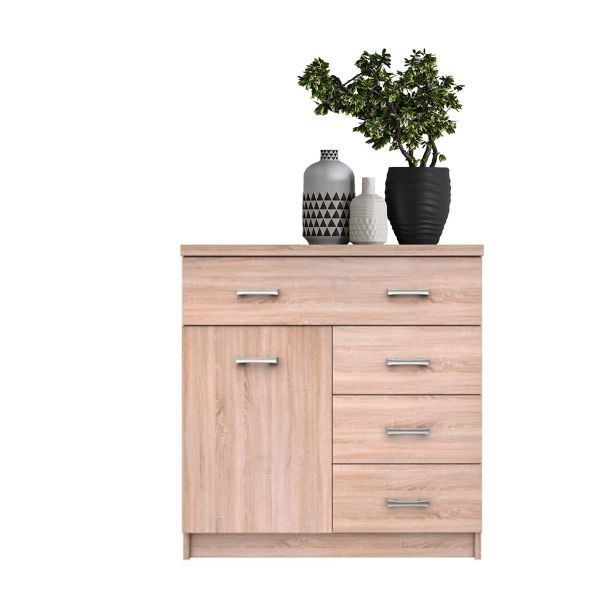 Comode - Comoda TOP MIX, 1 usa, 4 sertare, stejar sonoma, 80x33x85 cm