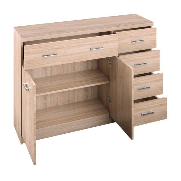 Colectia TOP MIX - Comoda TOP MIX, 2 usi, 5 sertare, stejar sonoma, 120x33x85 cm