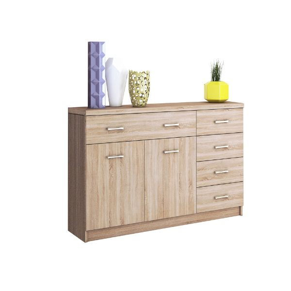 Colectia TOP MIX - Comoda TOP MIX, 2 usi, 5 sertare, stejar sonoma, 120x33x85 cm