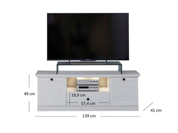 Colectia BRANDSON - Comoda TV BRANDSON, 2 usi, 1 sertar, alb, 139x41x49 cm