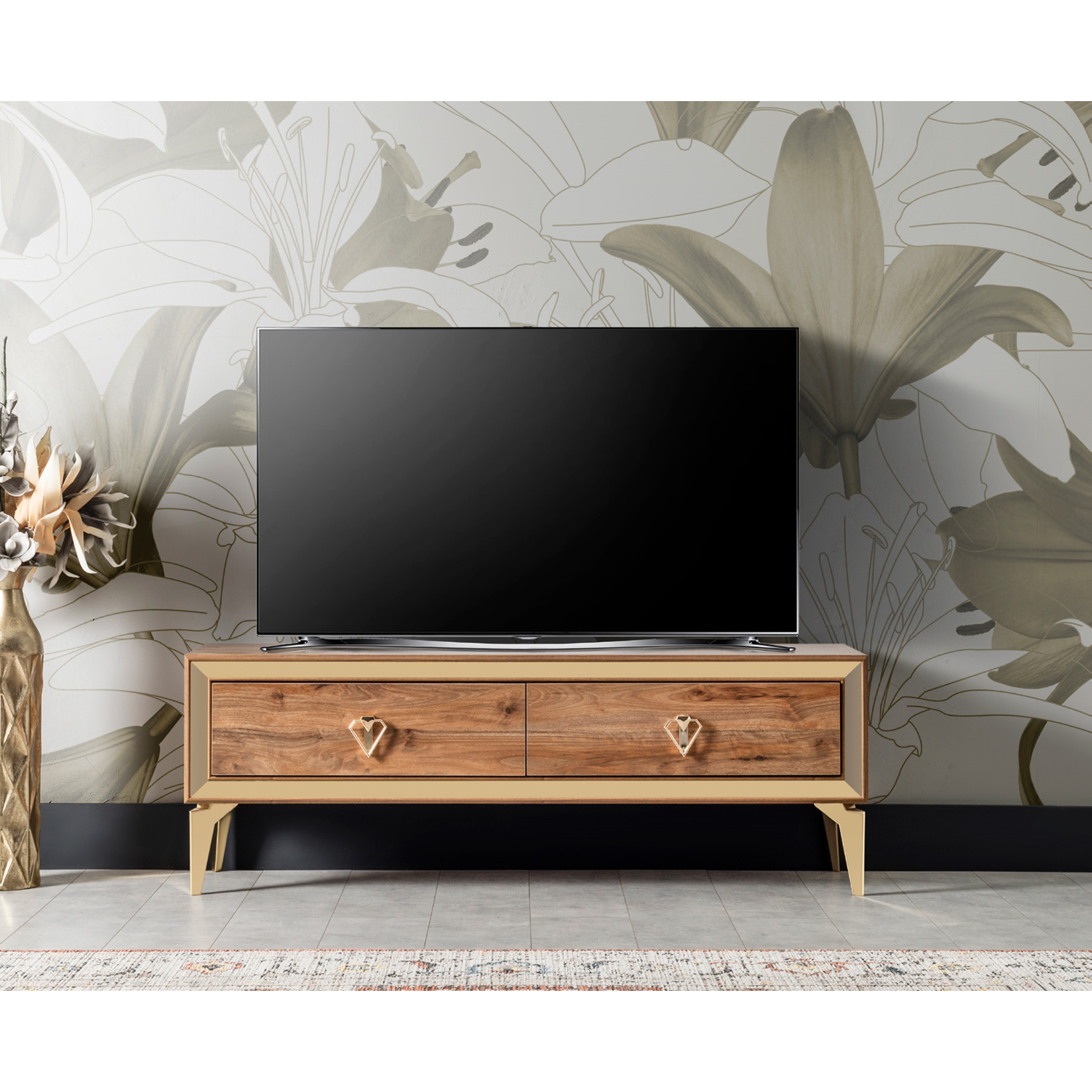 Comode - Comoda TV LAZIO, cu sertare, alun, 138x38x49 cm - ExpoMob