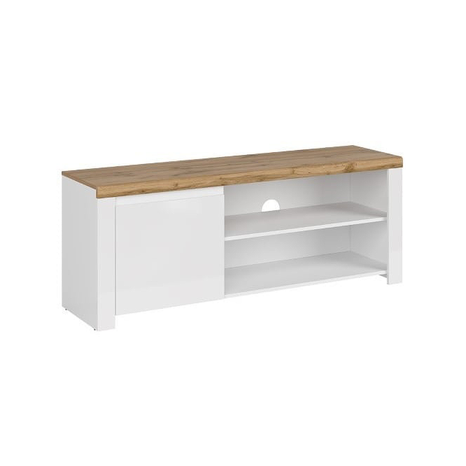 Colectia VIGO - Comoda TV VIGO, 1 usa, alb + stejar wotan, 156x41,5x61 cm