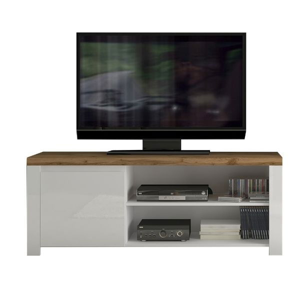 Colectia VIGO - Comoda TV VIGO, 1 usa, alb + stejar wotan, 156x41,5x61 cm