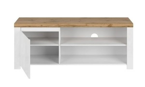 Colectia VIGO - Comoda TV VIGO, 1 usa, alb + stejar wotan, 156x41,5x61 cm