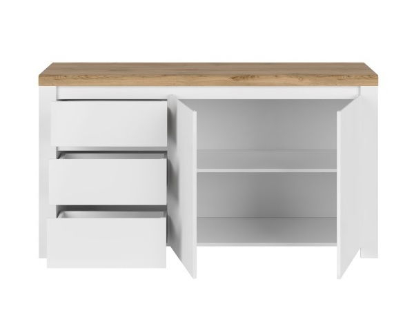 Colectia VIGO - Comoda VIGO, 2 usi, 3 sertare, alb + stejar wotan, 156x41,5x84,5 cm