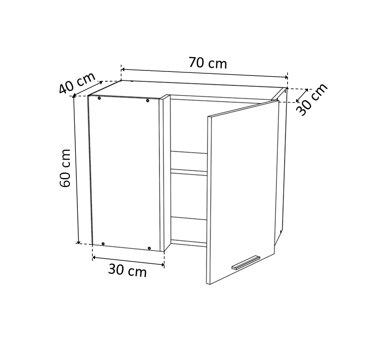 Produs în România - Corp colt suspendat YANA, 1 usa, corp alb, 70x40x60 cm - ExpoMob