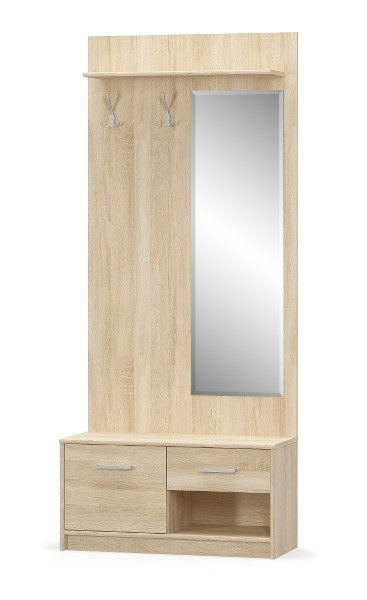 Colectia TIPS - Cuier cu oglinda TIPS, stejar sonoma, 83,2x21,6x153 cm