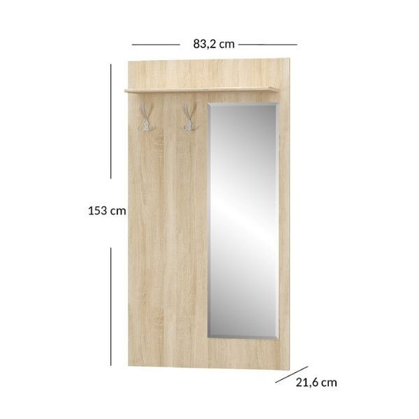 Colectia TIPS - Cuier cu oglinda TIPS, stejar sonoma, 83,2x21,6x153 cm