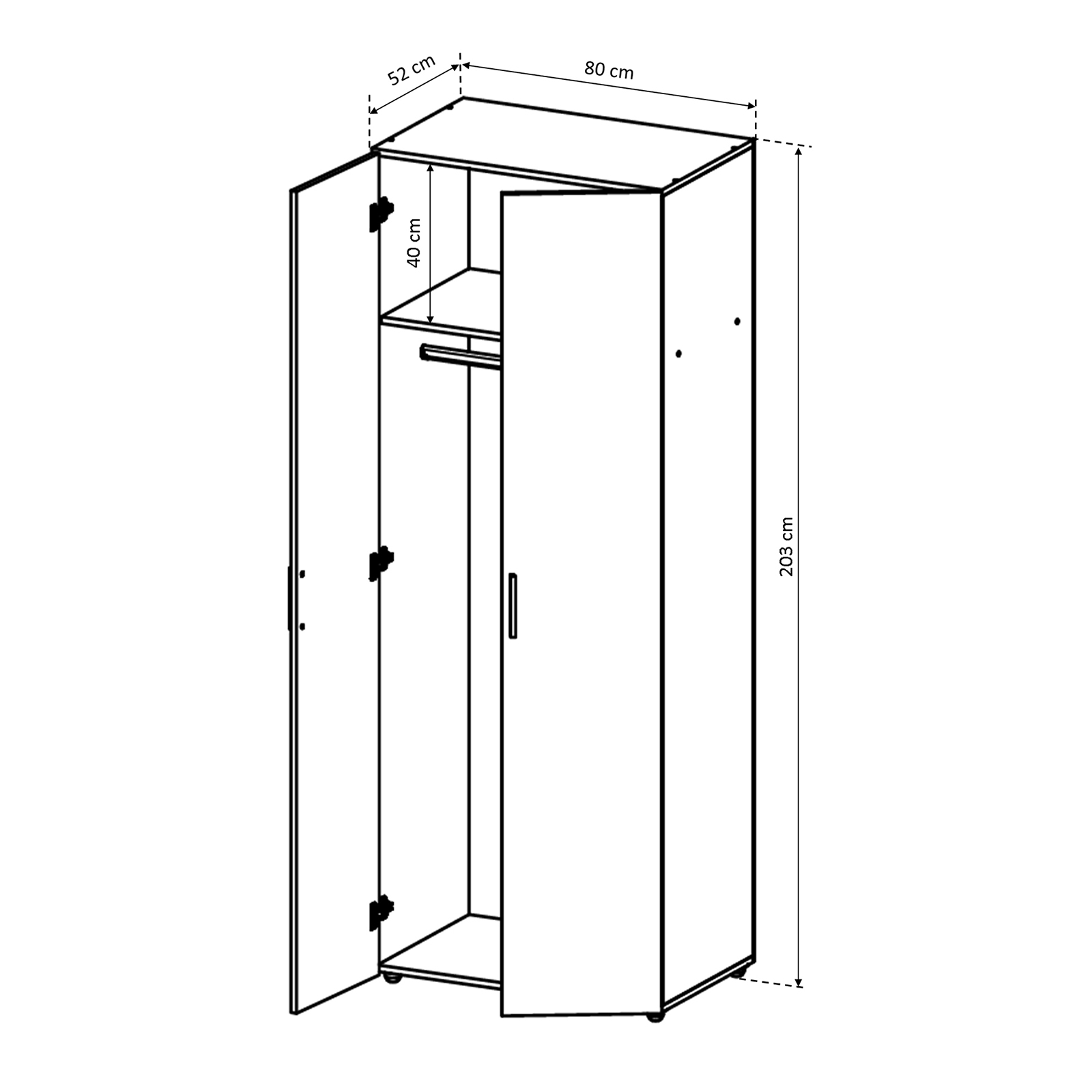 Dulapuri - Dulap ALMA 2 usi, 1 raft, bara haine, 80x52x203 cm - ExpoMob