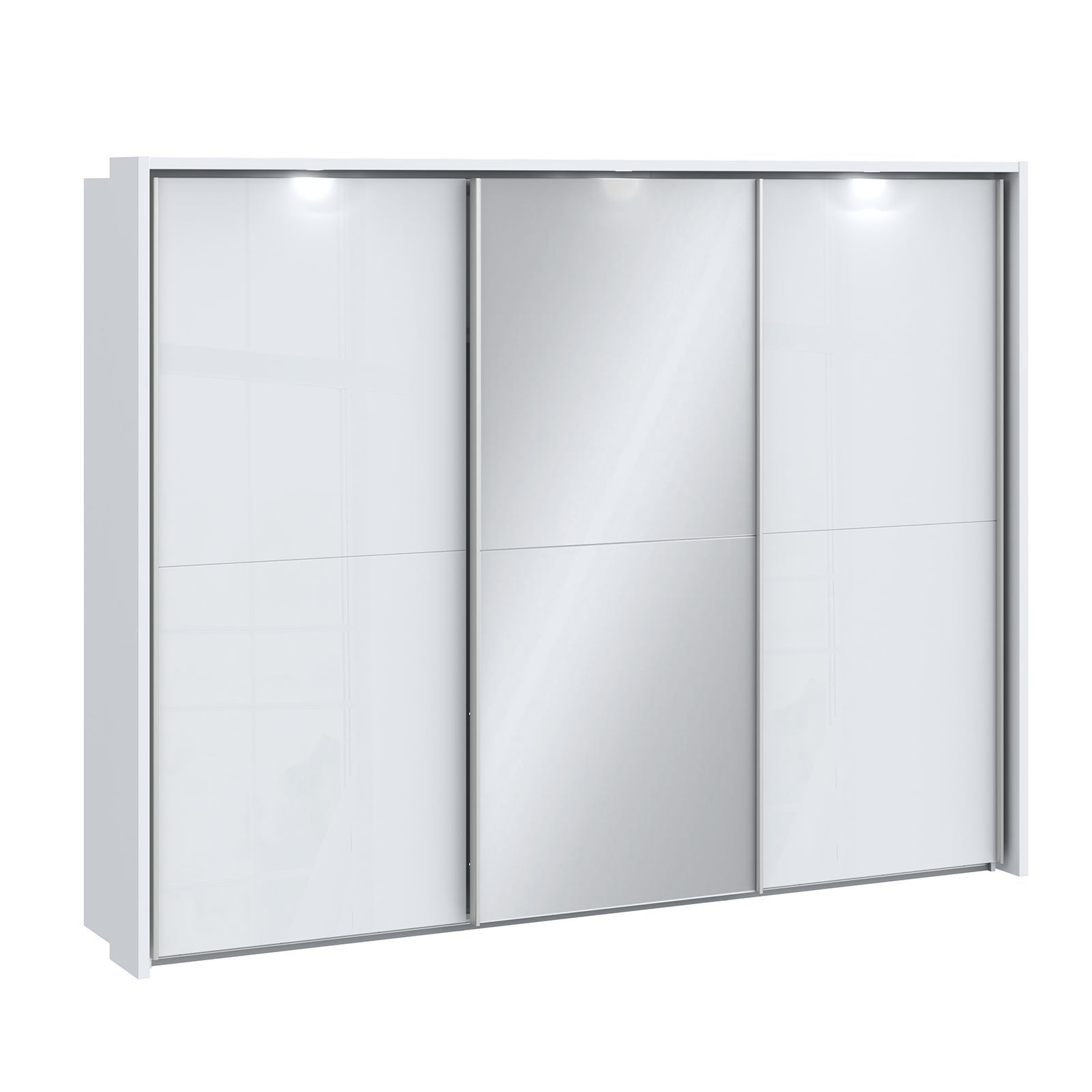 Dulapuri cu usi glisante - Dulap LONA LQNS13214B, usi glisante, oglinda, 3 rafturi, bara de haine, alb, 280,5x63,9x215,9 cm - ExpoMob