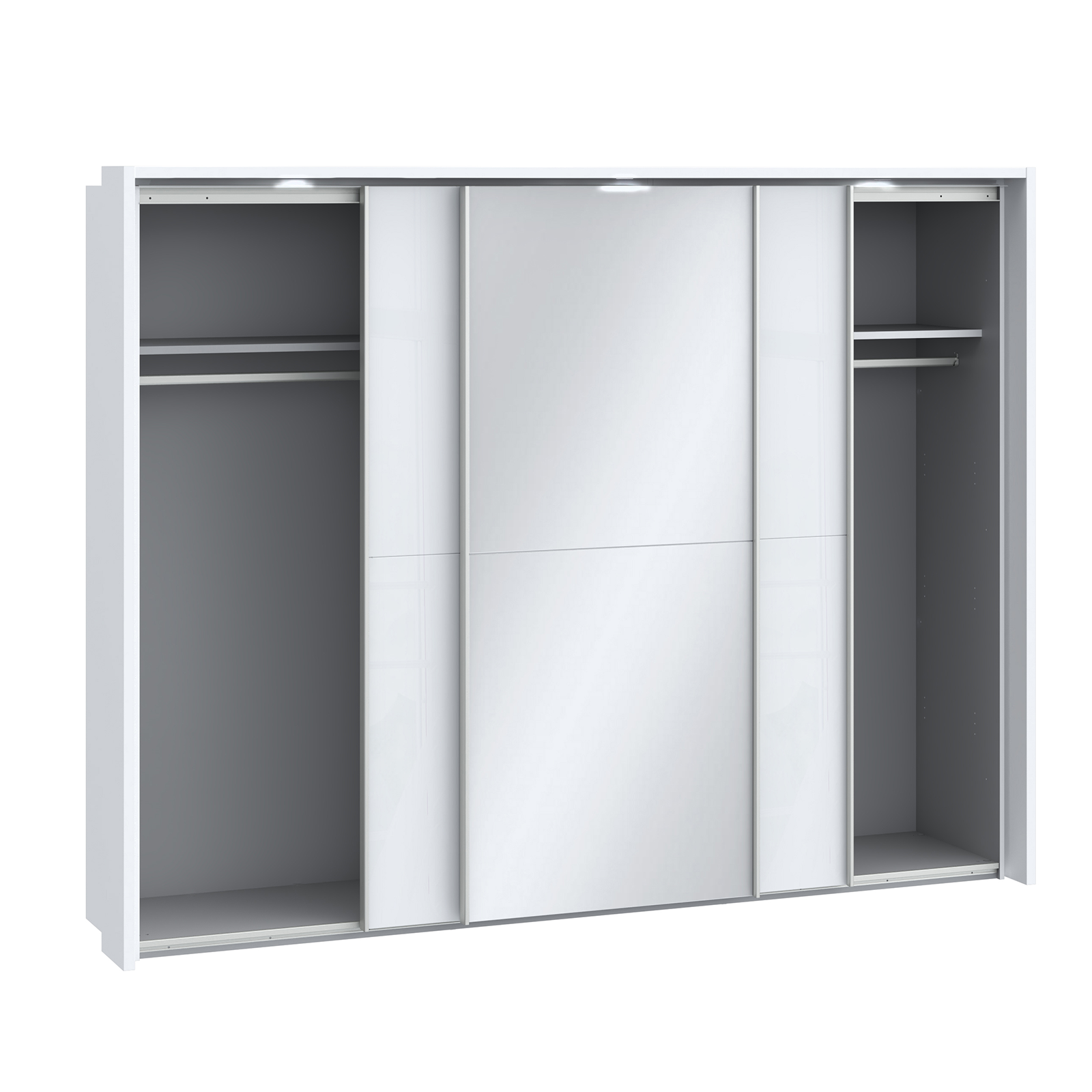Dulapuri cu usi glisante - Dulap LONA LQNS13214B, usi glisante, oglinda, 3 rafturi, bara de haine, alb, 280,5x63,9x215,9 cm - ExpoMob