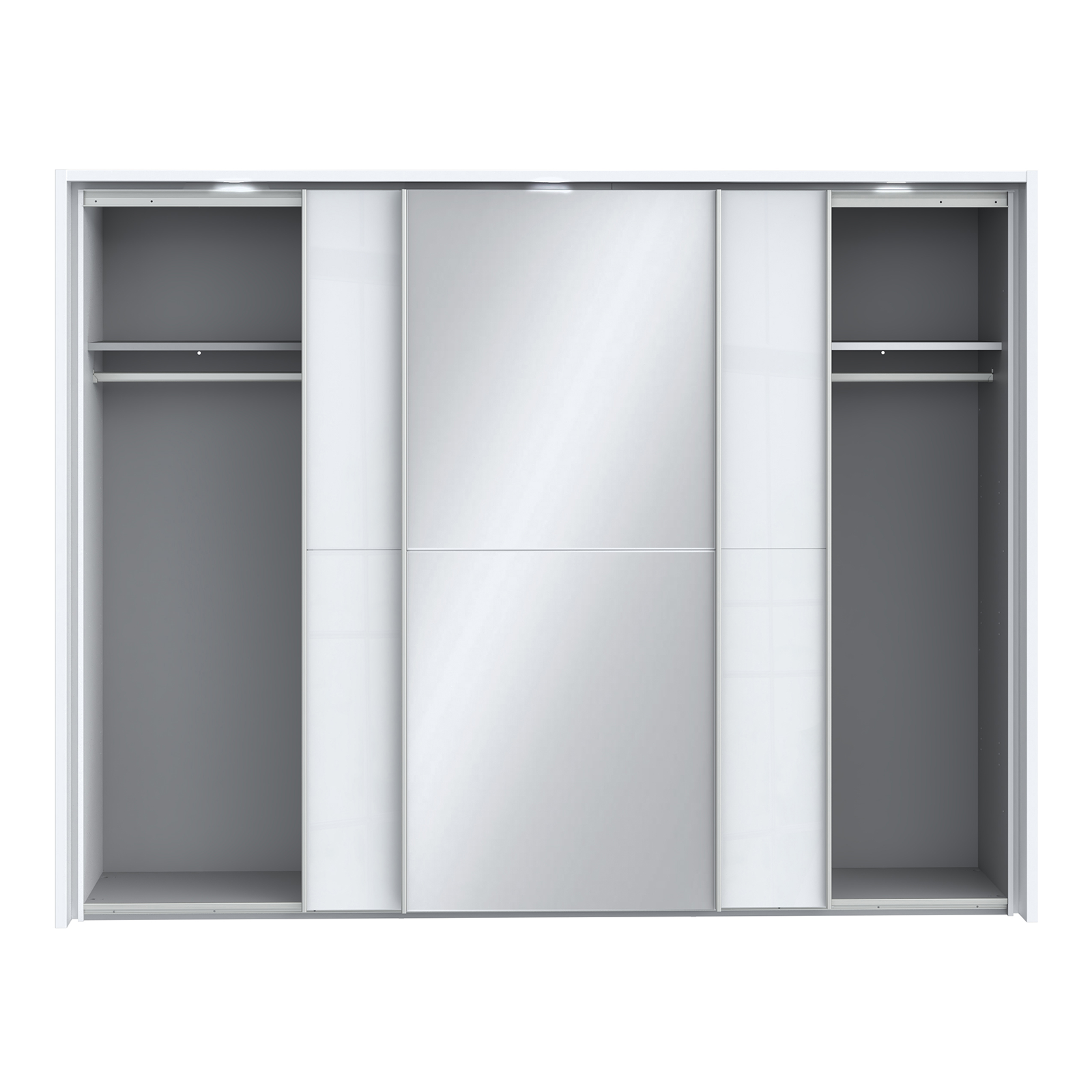 Dulapuri cu usi glisante - Dulap LONA LQNS13214B, usi glisante, oglinda, 3 rafturi, bara de haine, alb, 280,5x63,9x215,9 cm - ExpoMob