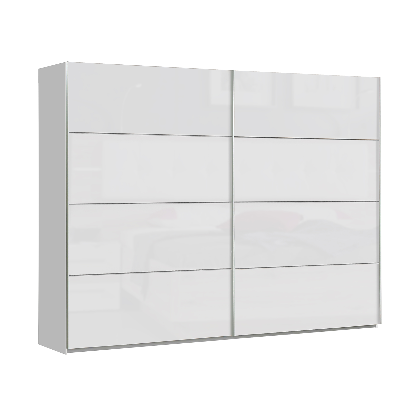 Dulapuri cu usi glisante - Dulap NEAPEL NPLS124E1-C04, usi glisante, 2 rafturi, bara de haine, alb lucios, 269,9x61,2x209,7 cm - ExpoMob