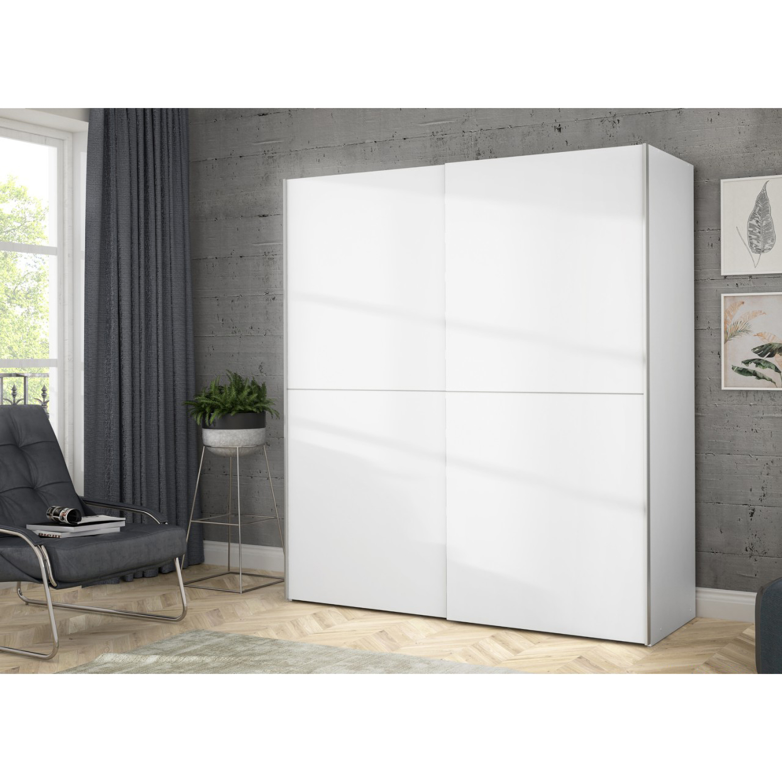 Dulapuri cu usi glisante - Dulap pentru haine W3NS82232-120, usi glisante, rafturi, bara de haine, alb, 170x61x190 cm - ExpoMob