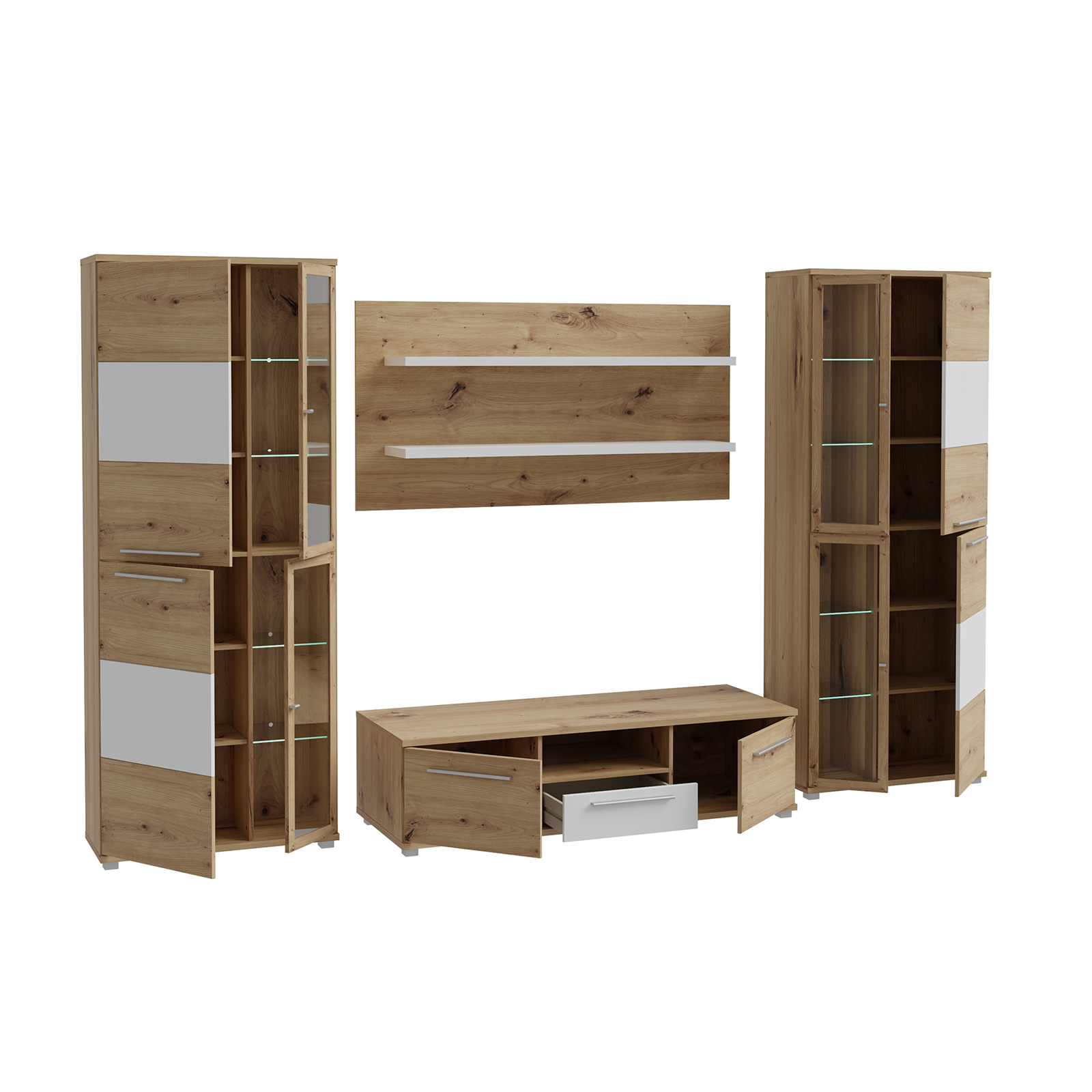 Livinguri - Living ALX, 4 corpuri, artisan + alb, 334x55x200 cm - ExpoMob