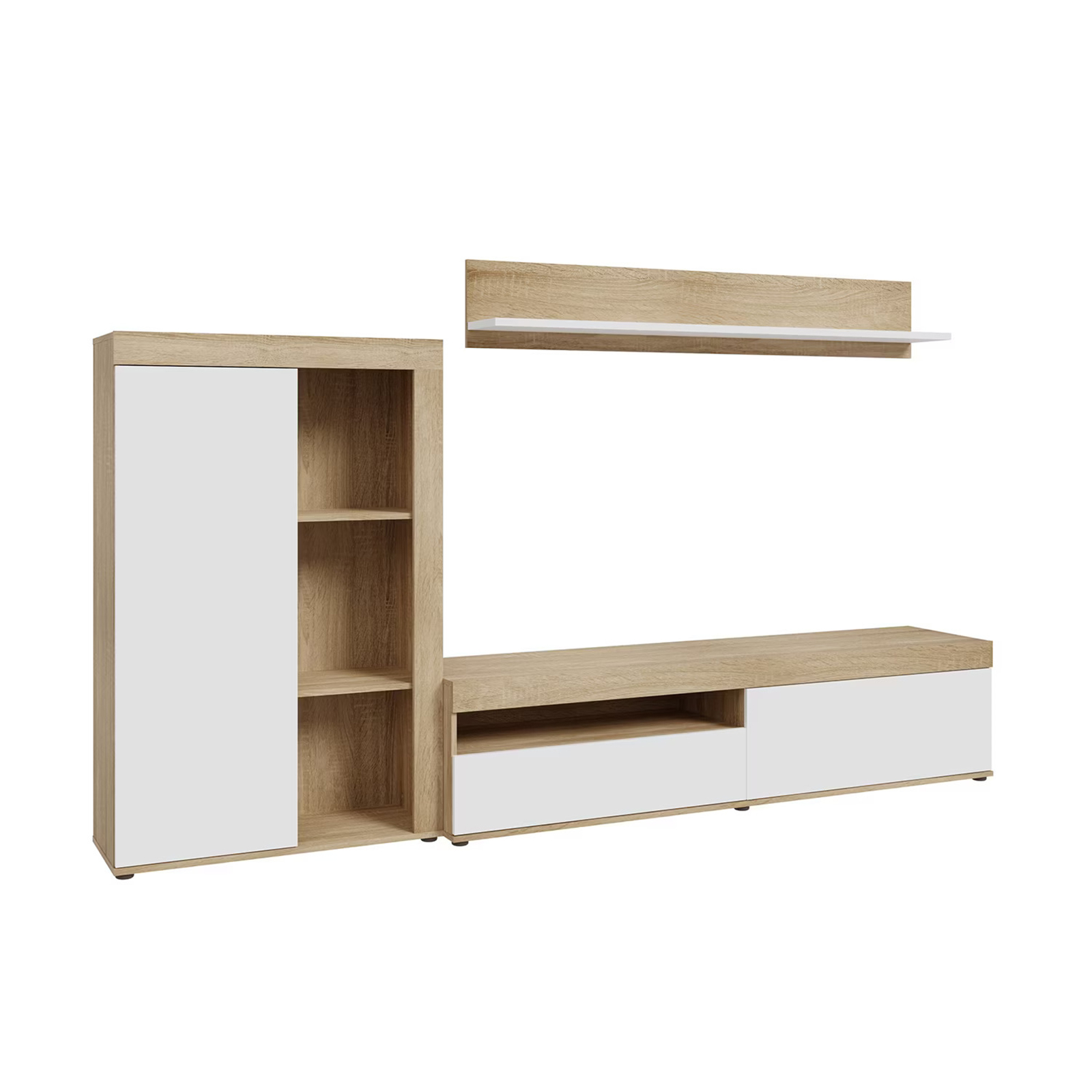 Livinguri - Living ANKLAM, 3 corpuri, sonoma + alb, 265x41x158,5 cm - ExpoMob