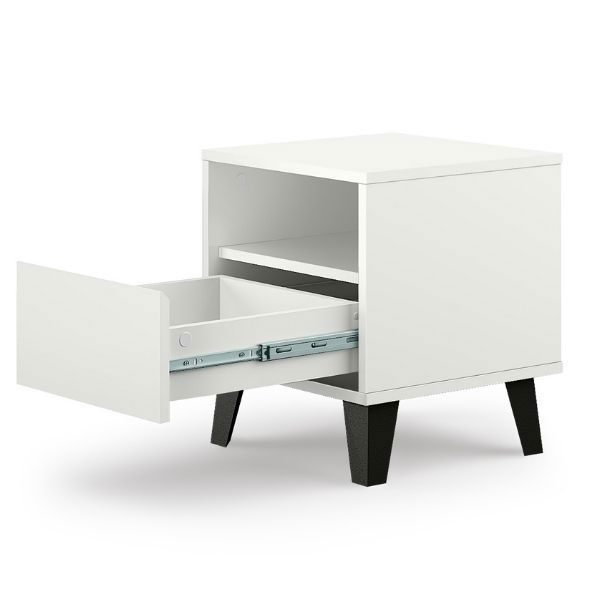 Colectia BORG - Noptiera BORG, 1 sertar, alb, 40x38,8x45,6 cm
