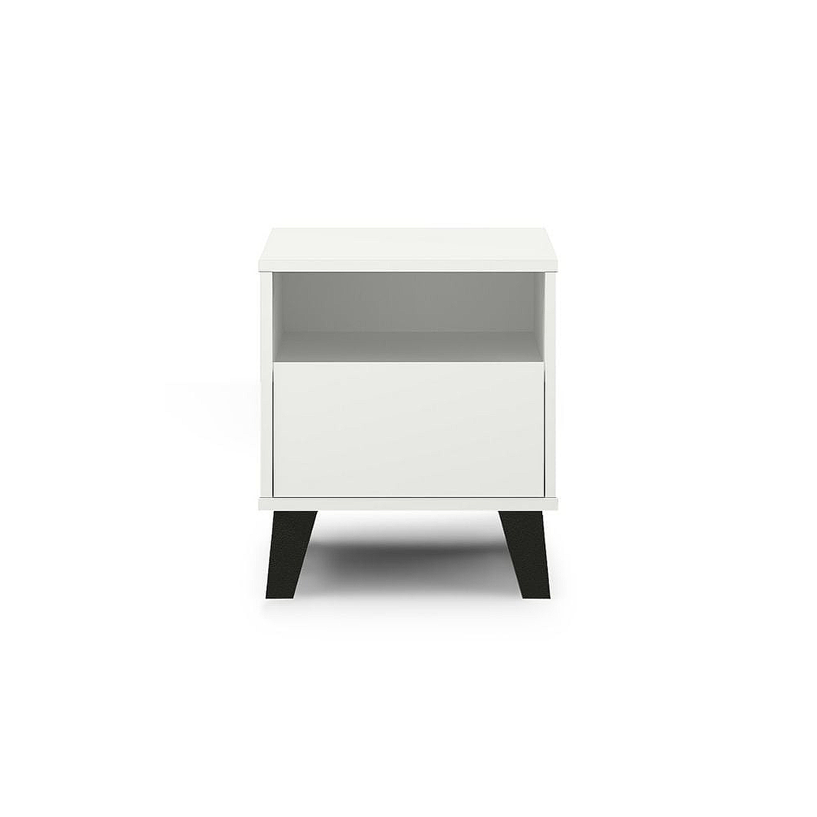 Colectia BORG - Noptiera BORG, 1 sertar, alb, 40x38,8x45,6 cm