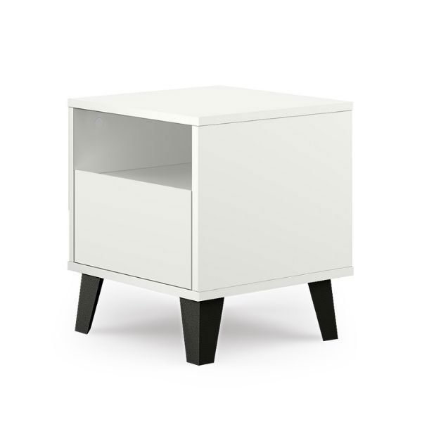 Colectia BORG - Noptiera BORG, 1 sertar, alb, 40x38,8x45,6 cm
