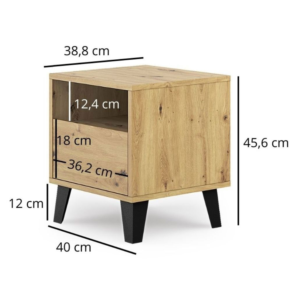 Colectia BORG - Noptiera BORG, 1 sertar, stejar artisan, 40x38,8x45,6 cm