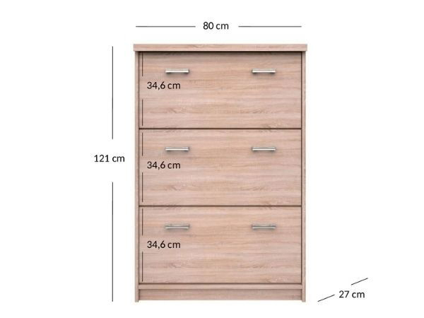Colectia TOP MIX - Pantofar TOP MIX, 3 uși tip clapetă, stejar sonoma, 80x27x121 cm