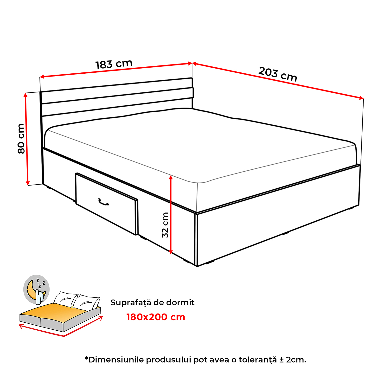 Paturi - Pat Alma 180x200 cu sertar pentru dormitor - ExpoMob