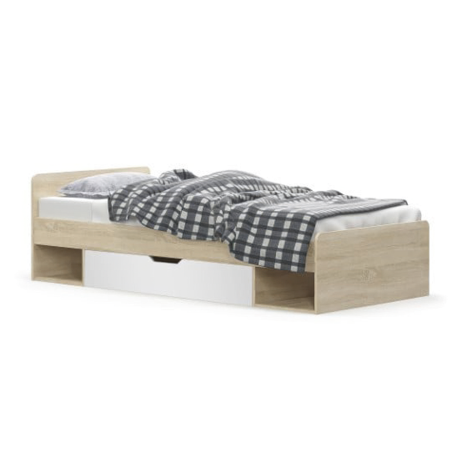 Colectia TIPS - Pat cu sertar TIPS 90x200 cm, stejar sonoma + alb, 203,2x95,6x60,5 cm