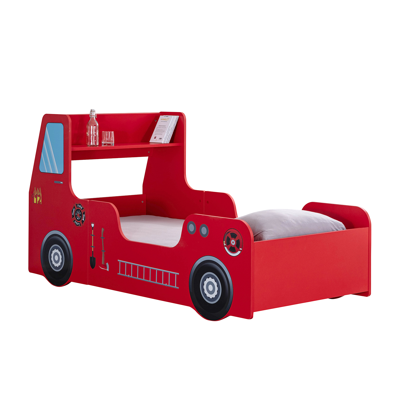 Paturi Copii Masini - Pat pentru copii masina FIRE TRUCK, rosu, 90x190 cm - ExpoMob