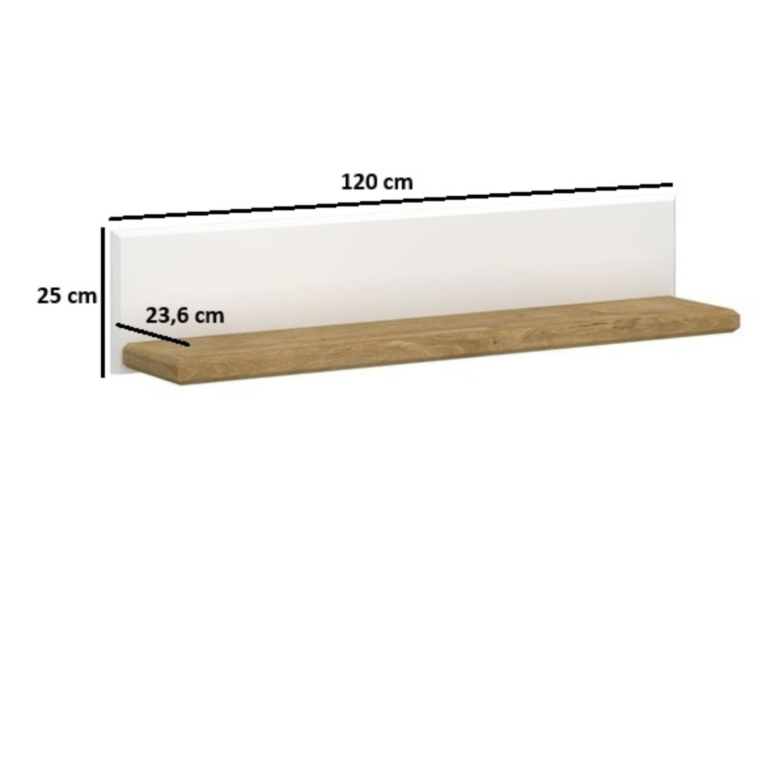 Rafturi - Raft suspendat RIVA, alb + stejar harbor, 120x23,6x25 cm