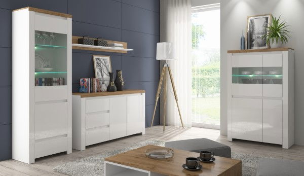 Colectia VIGO - Raft suspendat VIGO, alb + stejar wotan, 150x20x21 cm