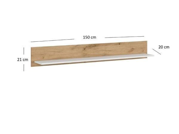 Colectia VIGO - Raft suspendat VIGO, alb + stejar wotan, 150x20x21 cm