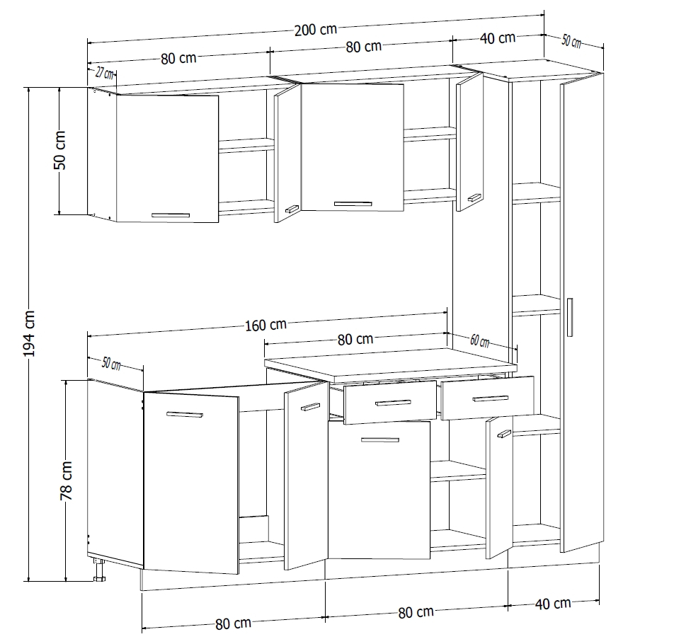Colectia Corinne - Set bucatarie CORINNE, L 200, 5 corpuri, blat termorezistent - ExpoMob