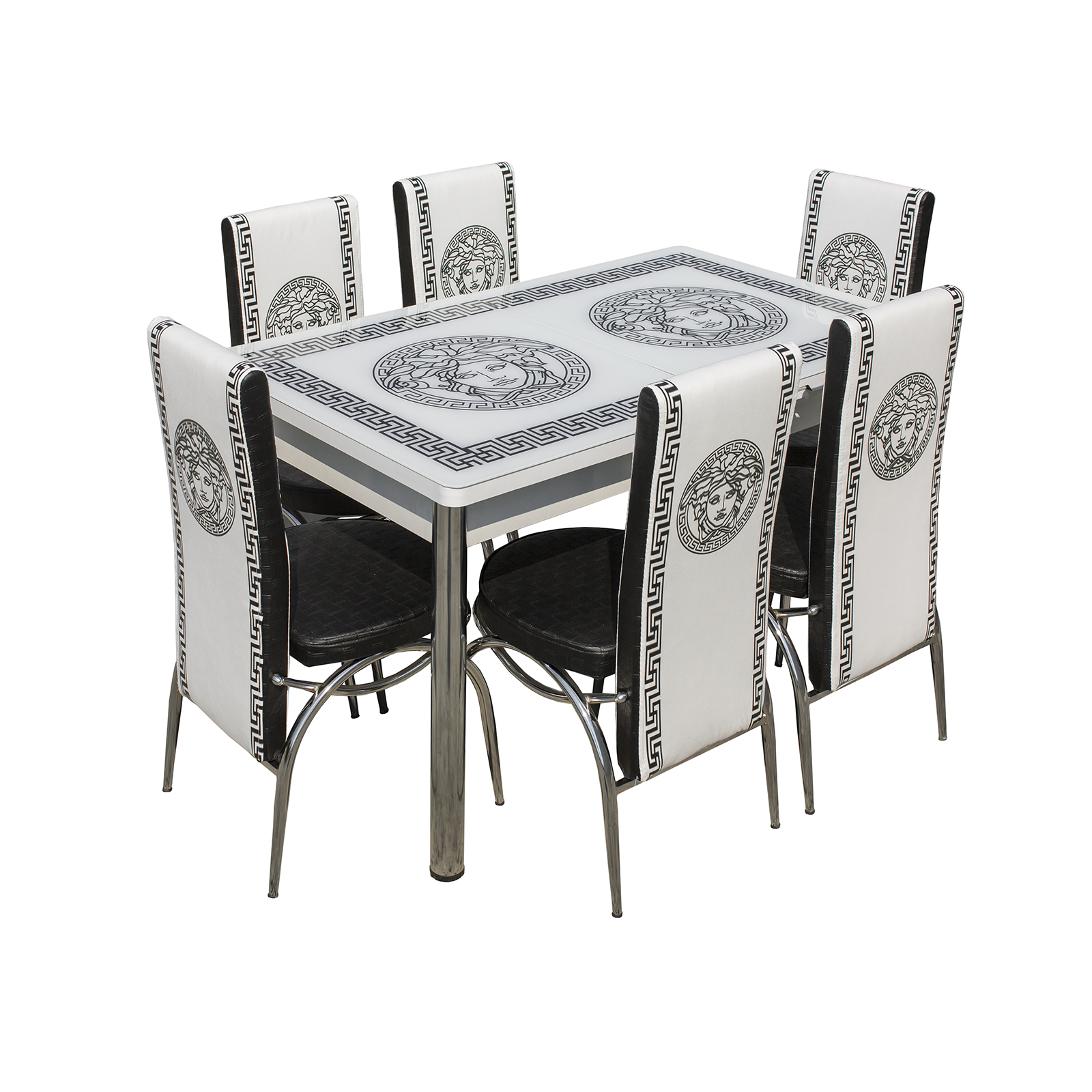 Mese si Scaune - Set Lara, masa extensibila cu 6 scaune print, 130/165x80x79 cm - ExpoMob